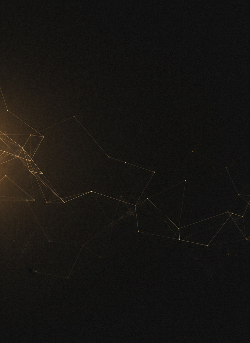 A near-black field with faint volumetric golden light bleeding in from one edge